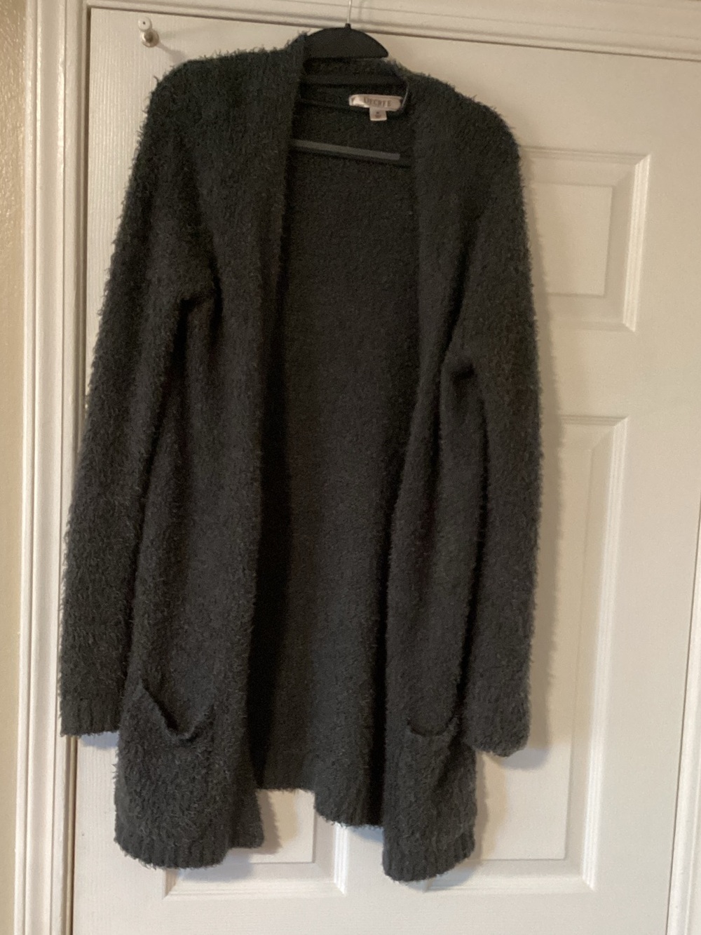 Cozy Open-Front Dark Gray Fuzzy Cardigan Sweater